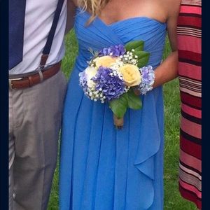 Blue Chiffon Bridesmaid Dress- long w/cascade